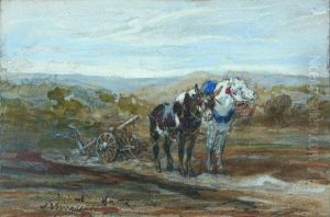 Deux Chevaux De Labour Tirant Une Charrue. by Jules Jacques Veyrassat