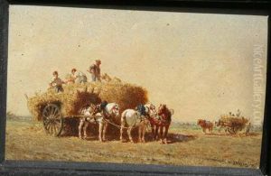 Hommes Et Chevaux Lors De La Moisson by Jules Jacques Veyrassat