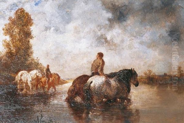 Chevaux Traversant La Riviere - view 1