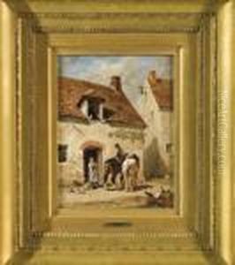 Paysan Sur Un Cheval, Femme Devant Sa Porte by Jules Jacques Veyrassat