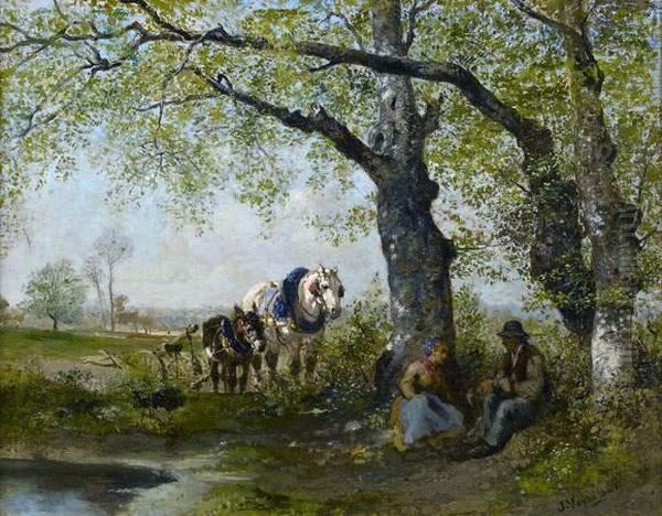 Paysans Et Chevaux Dans Un Paysage - view 1
