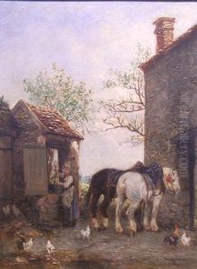 In The Barnyard by Jules Jacques Veyrassat