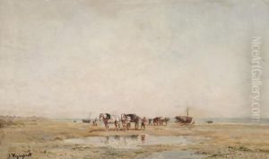 Les Ramasseurs De Goemon Sur La Plage by Jules Jacques Veyrassat