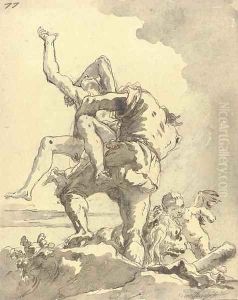 Hercules and Antaeus 6 by Giovanni Domenico Tiepolo