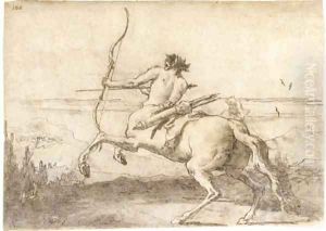 A centaur drawing a bow in a landscape by Giovanni Domenico Tiepolo