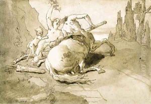 A centaur garlanded by a satyress and a faun by Giovanni Domenico Tiepolo