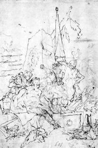 A warrior consulting magicians at a mausoleum by Giovanni Domenico Tiepolo