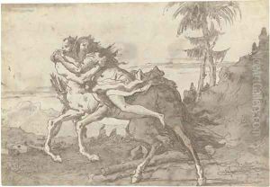 A centaur abducting a nymph in a landscape by Giovanni Domenico Tiepolo
