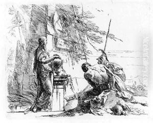 A Woman with her Hands on a Vase, a Soldier and a Slave, from Capricci by Giovanni Domenico Tiepolo