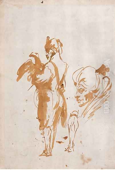 An Oriental holding an Eagle, and a subsidiary study of a head and a leg - view 1
