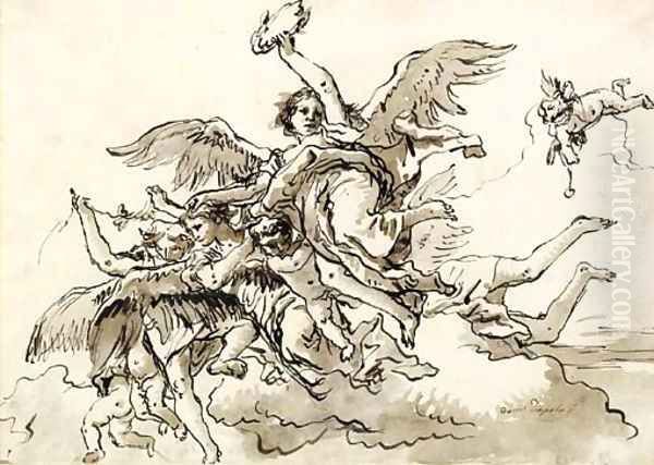Angels with a Victor's Crown and Putti in the Clouds - view 1