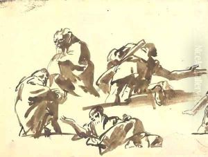 Four studies of men seen di sotto in su by Giovanni Domenico Tiepolo