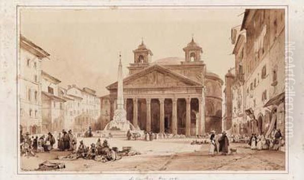 Veduta Del Pantheon Con Le "orecchie D'asino" Del Bernini - view 1