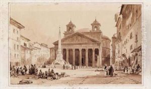 Veduta Del Pantheon Con Le "orecchie D'asino" Del Bernini by Achille Vianelli
