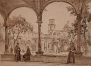 Moines Dans Le Cloitre De L'eglise De Santa Maria La Nova A Naples
