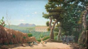 Campagna Campana Con Galline E Tori by Achille Vianelli