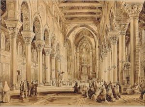 Vue De La Cathedrale De Monreale En Sicile Lavis by Achille Vianelli
