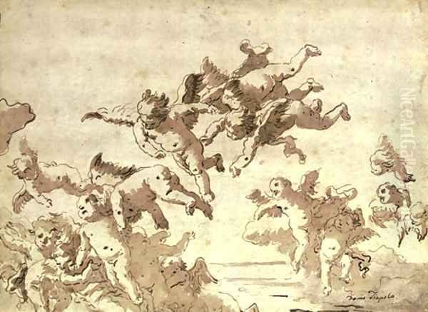 Putti in flight - view 1