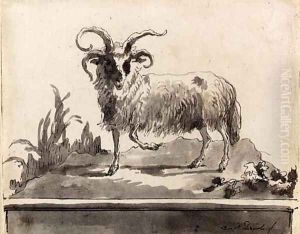 A ram walking to the left by Giovanni Domenico Tiepolo