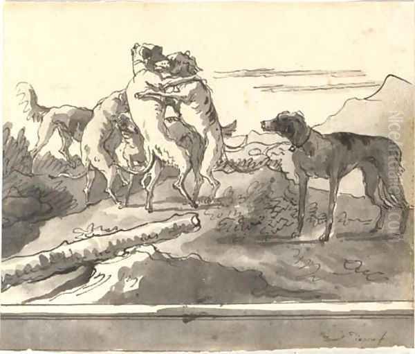 Dogs playing in a landscape - view 1