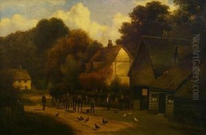 Street Scene With Figures And Fowl