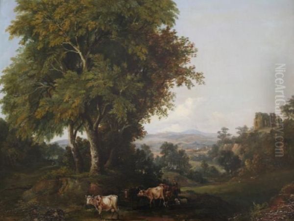 A Drover With Cattle And Goats In A Landscape - view 1