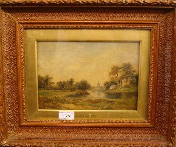 Figure And Boats Before River With Building To Distance - view 1