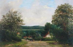 A Herdsman On A Country Road Near Cottages