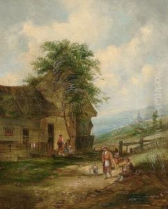 Figures Near A Country Cottage
