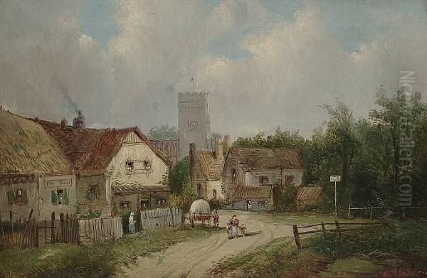 Figures By An Inn, A Castle In The Distance - view 1