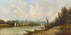Sommerliche Flusslandschaft. by A.H. Vickers