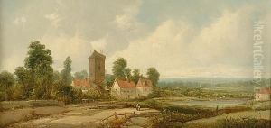 A Rural Landscape With Figures And A Village