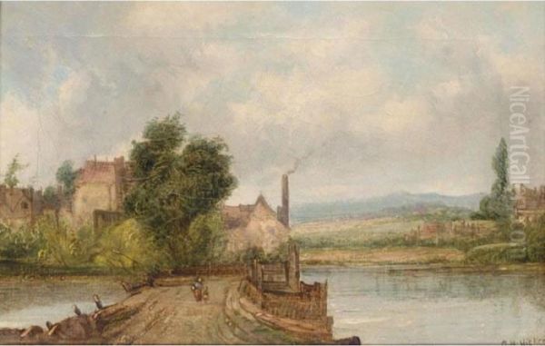 Figures On A Riverside Path; Fishing Vessel On The Shore - view 1