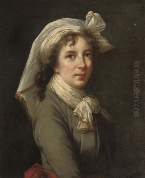 Self-portrait Of The Artist, 
Half-length, In A Blue Dress And Redsash, With A White Headdress - view 1