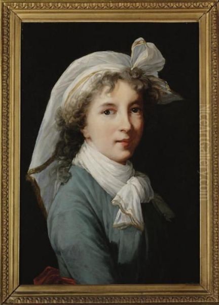 Self-portrait, Half-length, In A Blue Dress And Red Sash, With A White Headdress - view 1