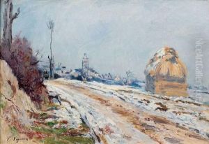 La Route Vers Le Village Dans La Neige by Claude Vignon