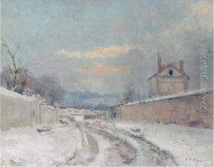 L'entree Du Bourg Sous La Neige by Claude Vignon