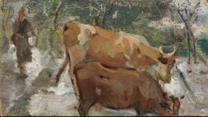Paesaggio Con Mucche by Gennaro Villani