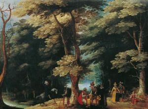 Waldlandschaft Mitedelleuten Und Orientalischen Handlern