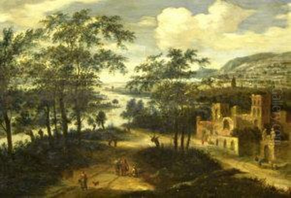 River Landscape With Figures On A Path By A Ruin - view 1