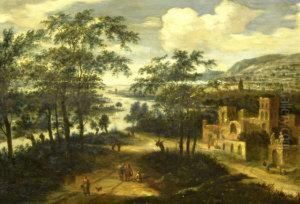 River Landscape With Figures On A Path By A Ruin