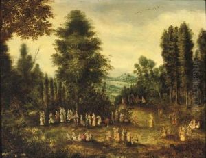 A Wooded Landscape With An Elegant Company Conversing And Making Music