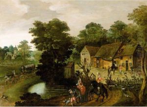 A Village Scene With A Hunting Party In The Foreground by David Vinckboons I