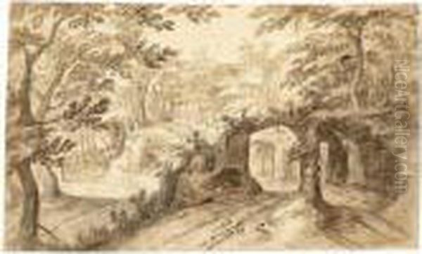 A Wild Wooded Landscape With A Road Through Arches - view 1