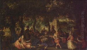 An Elegant Company Making Music In A Wooded Glade