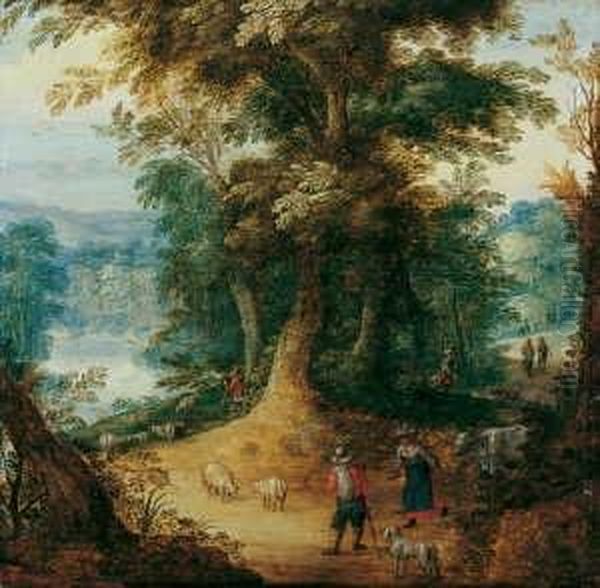 Bewaldete Landschaft Mit Hirtenstaffage. - view 1