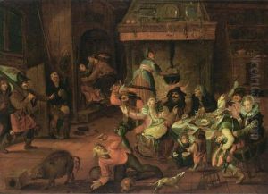 Peasant Family In An Interior Threatened By Soldiers