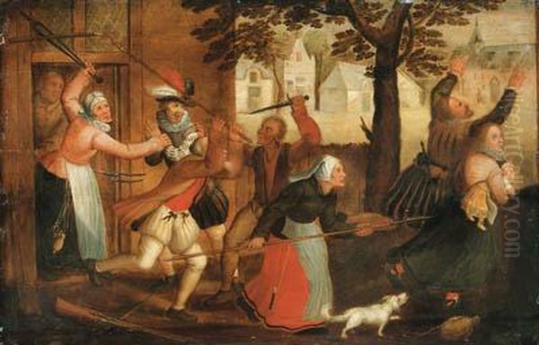 An Innkeeper And His Wife Driving Out A Family - view 1