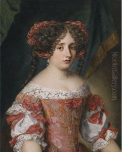 Portrait Of A Young Woman In Half Length, Wearing A Pinklace-trimmed Dress by Jacob Ferdinand Voet