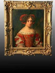 Portrait De Jeune Femme En Robe Rouge by Jacob Ferdinand Voet